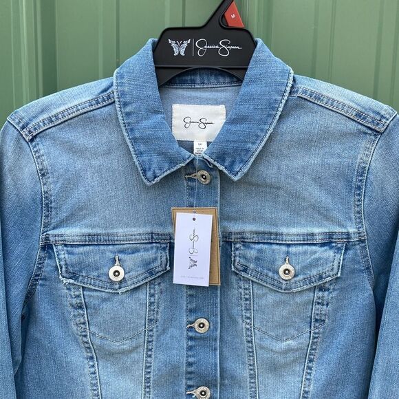Jessica Simpson Uptown Blue Jean Cropped Denim Jacket Size M - Picture 2 of 6